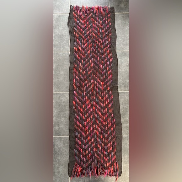 Purple Fuschia Pink Wool on Black Silk Rectangular Scarf Stole - NWOT - Picture 4 of 6